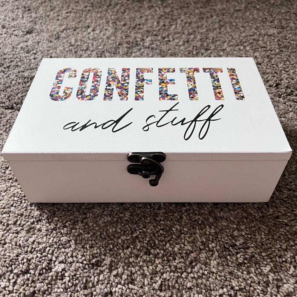 “Confetti and stuff” storage box